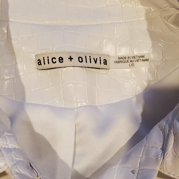 Alice + Olivia Chloe Croc-Effect Faux Leather Crop Jacket in White - Picture 3 of 3